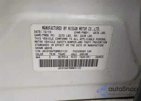 2011 Infiniti G25 Journey z USA, uszkodzony, nr VIN JN1DV6AP5BM831123